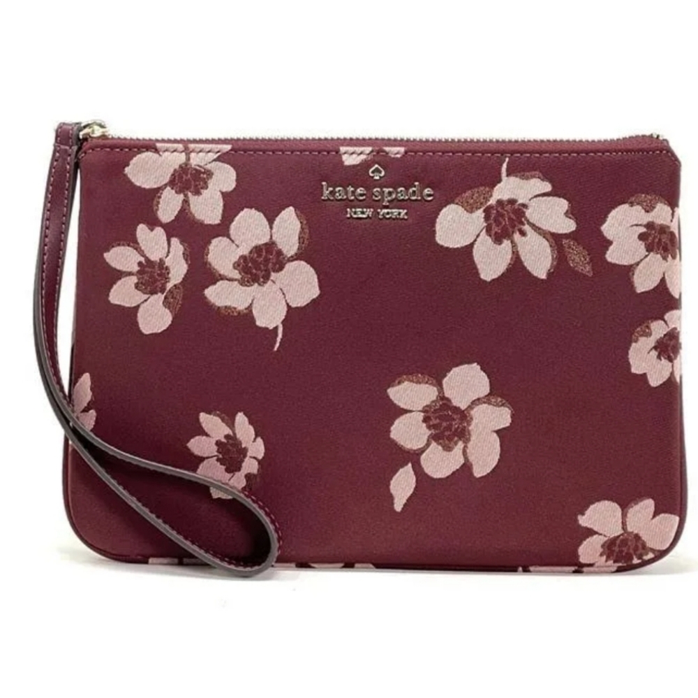 Kate Spade Large Wristlet Chelsea The Little Better Floral Nylon Deep Berry NWOT